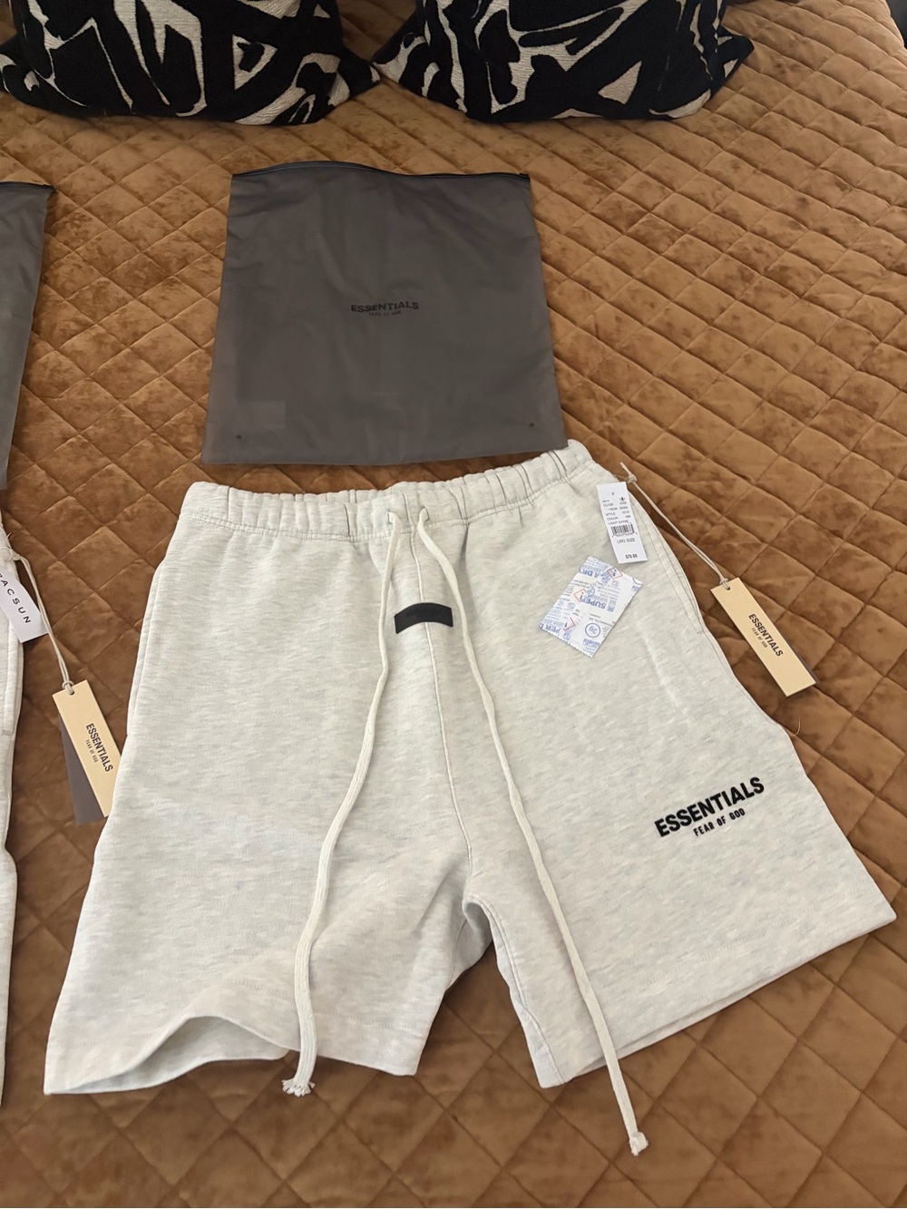 ESSENTIALS Light Gray Logo Drawstring Hybrid Shorts